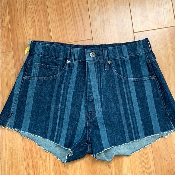Levi's Pants - Women Indigo Blue Striped Jean Shorts High Rise